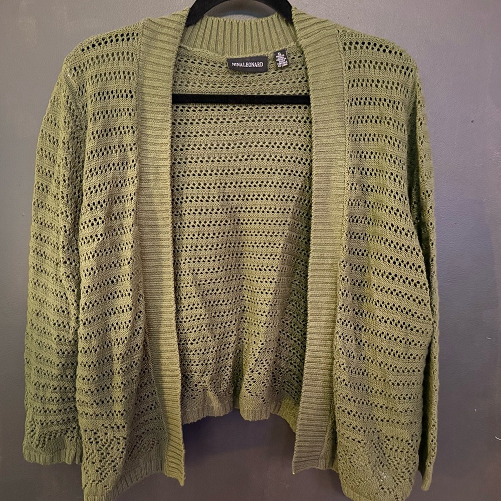 Women's Green Open-Knit CROPPED Sweater